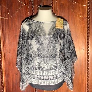 NWT One World Black White Paisley Top XL
